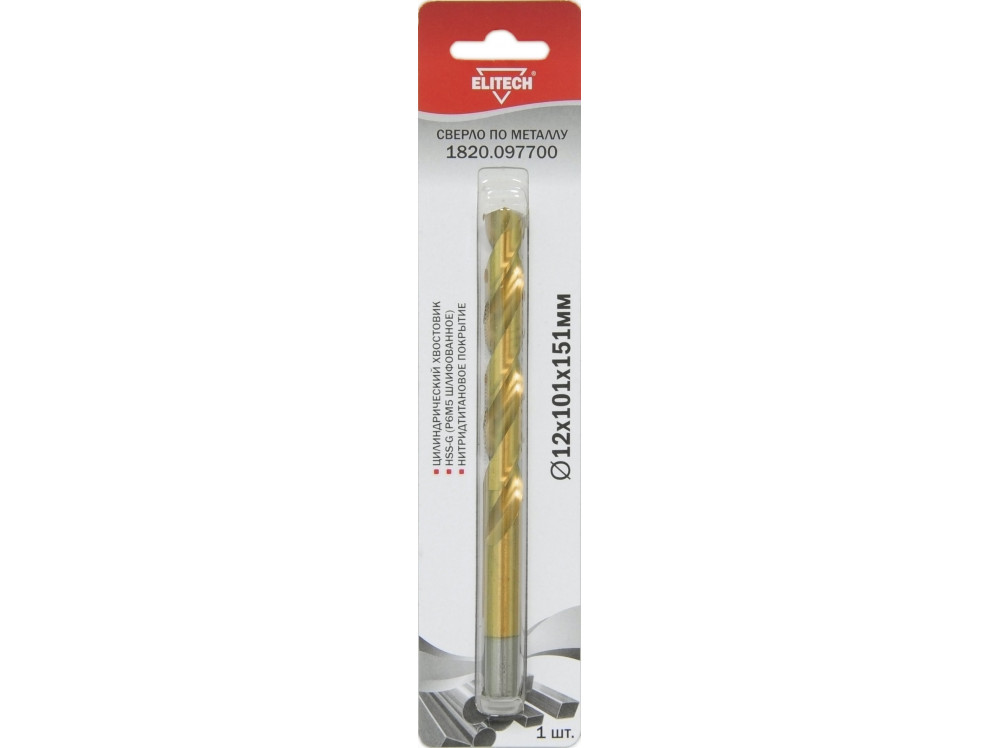Сверло 12х151 HSS-G+TiN 1шт ELITECH 1820.097700 1820.097700 191281 в фирменном магазине Elitech