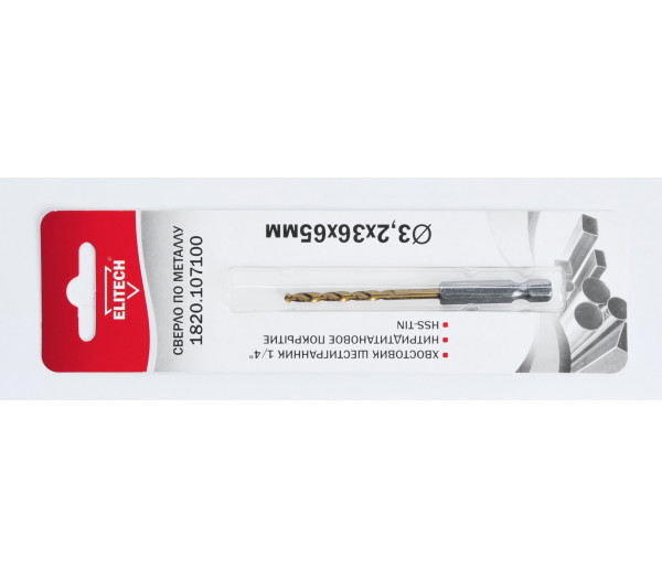 Сверло 3.2х65 HSS-G+TiN HEX1/4' 1820.107100